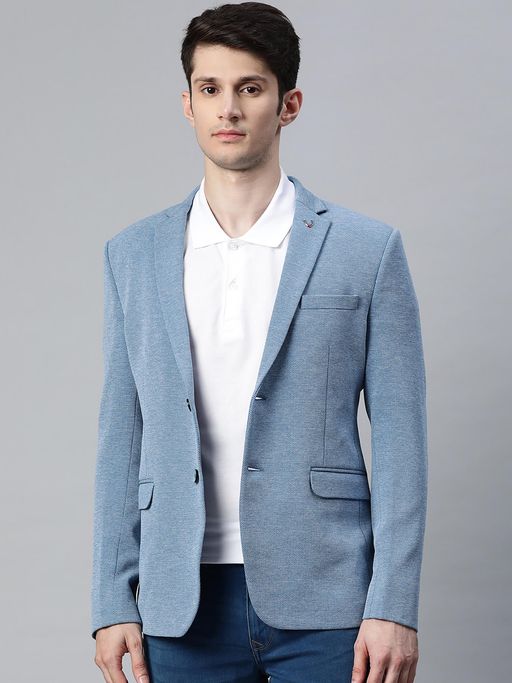 ESSAS club Men Single-Breasted Regular Fit Blue Premium Knitting Blazer