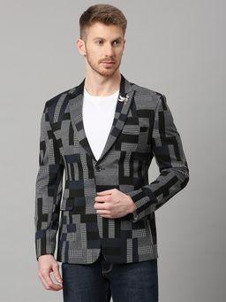 ESSAS club - Grey Knitted Geometric Jacquard Slim-Fit Blazer