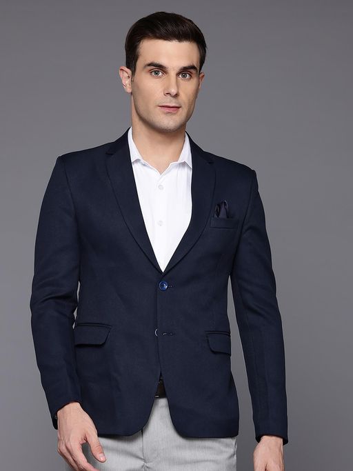 ESSAS club Men Navy Blue Slim-Fit Single-Breasted Formal Blazer