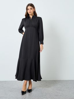 Styli - Black Solid/Plain Collar Neck Dress