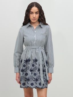 VERO MODA - Blue Embroidered Collar Neck Dress With Belt