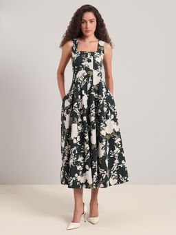 VERO MODA - Green Floral Square Neck Dress