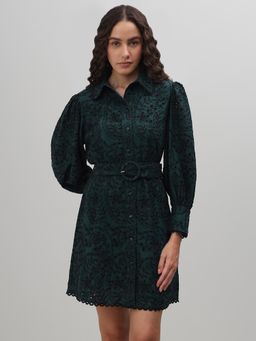 VERO MODA - Green Embroidered Collar Neck Dress With Belt