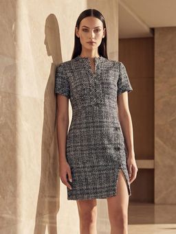 Arrow - Black Textured Mandarin Neck Dress