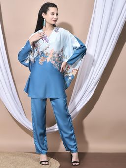 FFU - Blue Floral V-Neck Kaftan Top With Pant