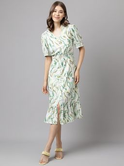 Latin Quarters - Green Printed V-Neck Dress