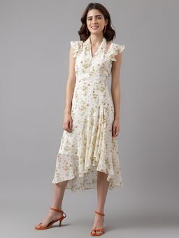 Latin Quarters - White Floral V-Neck Dress