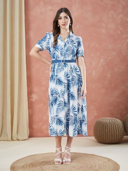 Latin Quarters - Blue Printed Collar Neck Dress