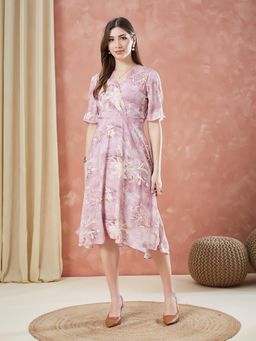 Latin Quarters - Pink Floral V-Neck Dress