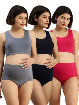 Adira - Pink Grey & Navy Blue Post-Delivery Period Panties (Pack of 3)