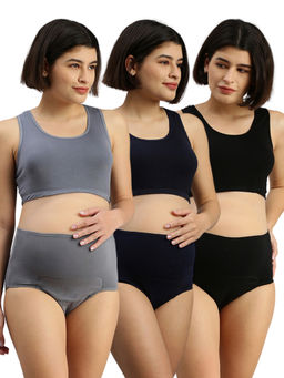 Adira - Grey Navy Blue & Black Post-Delivery Period Panties (Pack of 3)