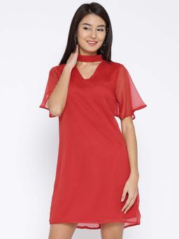 Sera - Women Red Polyester Solid Mini Dress
