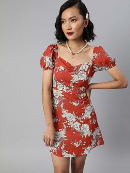 Sera - Women Red Polyester Floral Mini Dress