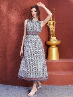 Sera - Women White Polyester Printed Midi Dress