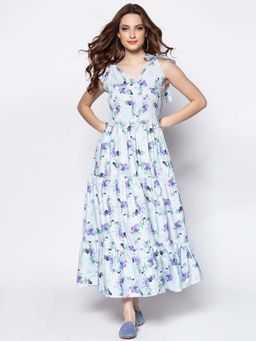 Sera - Women Blue Polyester Floral Maxi Dress