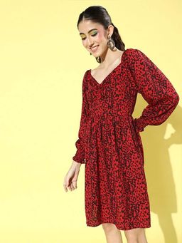 Sera - Women Red Polyester Animal Print Mini Dress