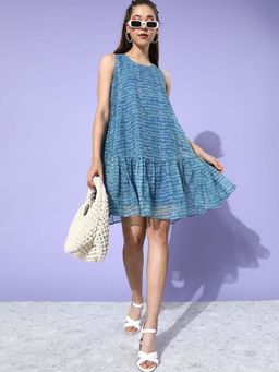 Sera - Women Blue Polyester Printed Mini Dress