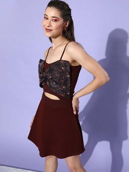 Sera - Women Burgundy Polyester Solid Mini Dress