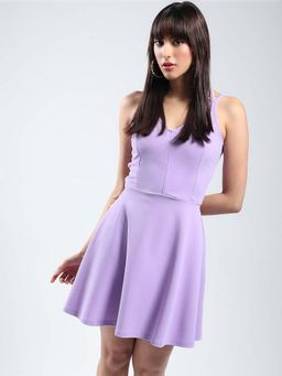 Sera - Women Lavender Polyester Solid Mini Dress