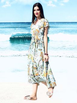 Sera - Women Blue Polyester Floral Midi Dress