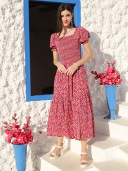 Sera - Women Red Polyester Floral Maxi Dress