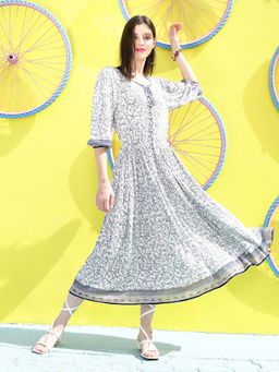 Sera - Women White Polyester Ethnic Midi Dress