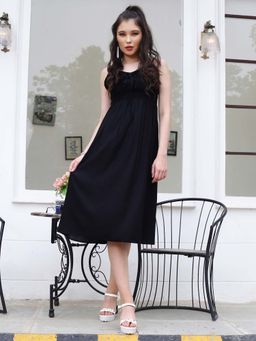 Sera - Women Black Viscose Rayon Solid Midi Dress