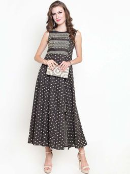 Sera - Women Grey Cotton Printed Maxi Dress