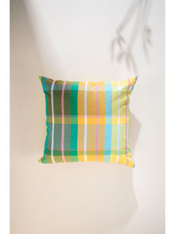 Freedom Tree - Madras Checks Cotton Sun Yellow Cushion Cover (24 x 24 inches)