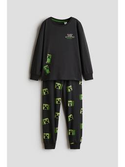 H&M - Boys Black Printed Cotton Pyjamas
