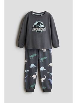 H&M - Boys Grey Printed Cotton Pyjamas