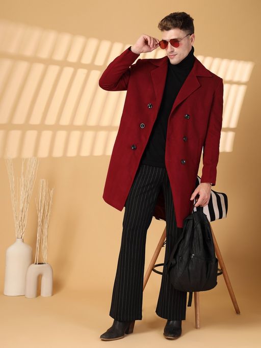 CHKOKKO Mens Maroon Winter Coat