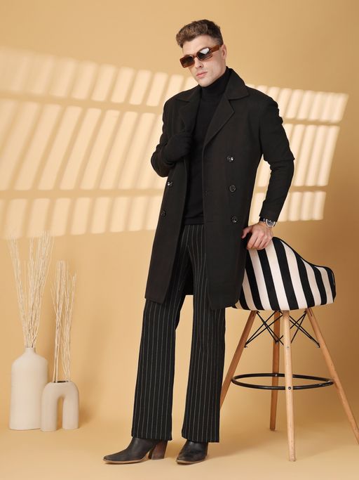 CHKOKKO Men Solid Black Winter Coat