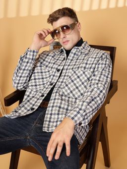 CHKOKKO - Men White Checks Winter Shacket