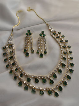 Peach Tassels - Green Stone Necklace Set (Set of 2)