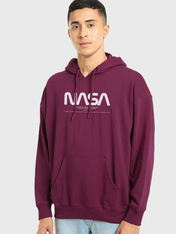 Bewakoof - Men's Red I Need My Space NASA Typography Oversized Hoodies