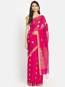 Fabindia - Pink Cotton Silk Chanderi Saree without Blouse