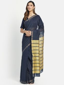 Fabindia - Navy Hand Woven Cotton Silk Stitched Saree without Blouse