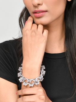 Silvermerc Designs - Silver Toned Oxidised Butterfly Design Bangles (Set of 2)