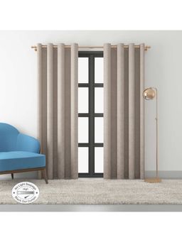 HomeTown - Emilia Jacquard Black Out Door Curtain 7 Feet In Grey Colour (Set of 2)