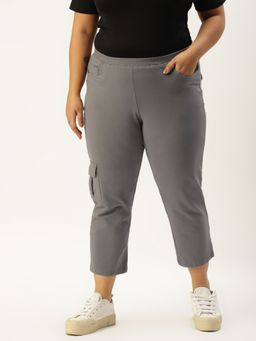 theRebelinme - Plus Size Womens Grey Solid Color Straight Fit Knitted Capri