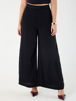 Femmella - Black Wide Leg Satin Pant