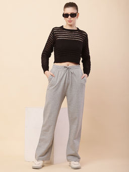 NOBARR - Women Cotton Elastic with Drawstring Grey Trouser