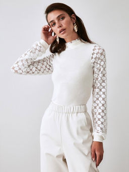 Trendyol - Ecru Sheer Sleeve L Knit Top