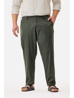 Snitch - Green Textured Regular Casual Plus Size Trouser for Men