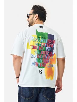Snitch - White Graphic Half Sleeves Oversized Casual Plus Size T-Shirt for Men