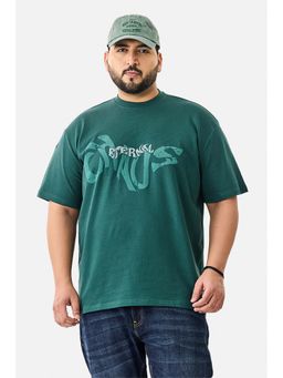 Snitch - Dark Green Half Sleeves Oversized Casual Plus Size T-Shirt for Men