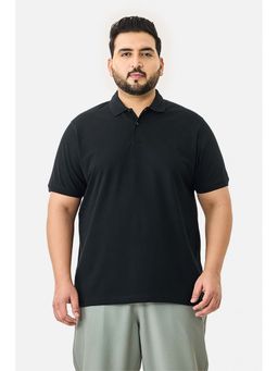 Snitch - Black Solid Half Sleeves Regular Casual Plus Size Polo T-Shirt for Men