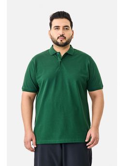 Snitch - Dark Green Solid Half Sleeves Regular Casual Plus Size Polo T-Shirt for Men