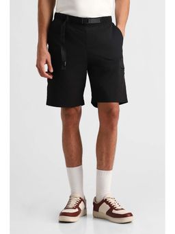 Snitch - Black Textured Regular Casual Shorts for Men